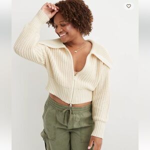 Aerie Off-White Double Zip Cardigan